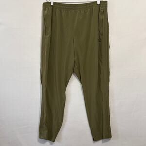Adidas Track Pants Mens 2XL Olive Green Windbreaker Stripe Zip Pockets